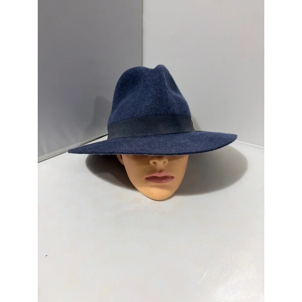 Banana Republic Navy Blue 100% Wool Wide Brim Fedora Hat  L/XL